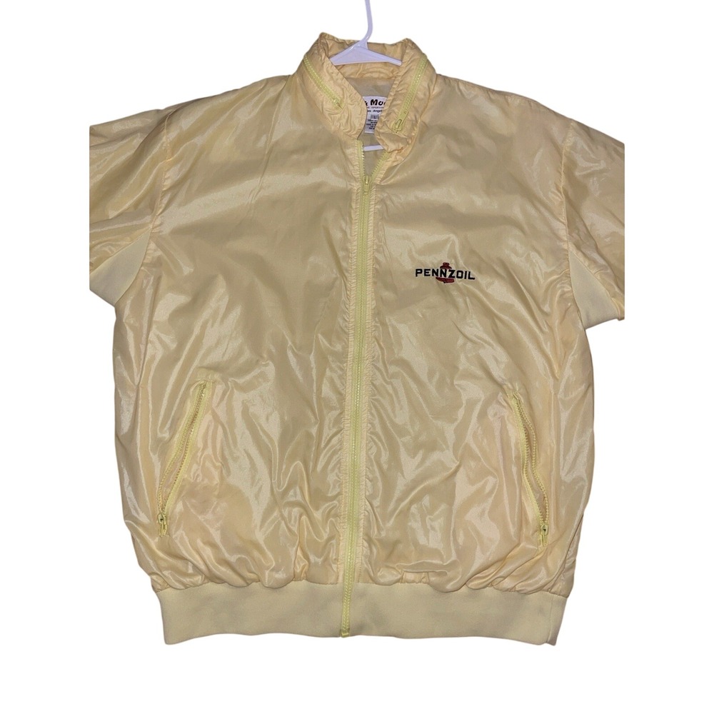Vintage La Mode Pennzoil Windbreaker Jacket Mens Large Yellow Nylon Full Zip